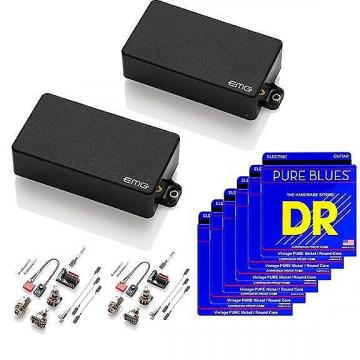 Custom EMG-85 and 81 Active Pickup Set, Black, w 6 sets DR Strings Pure Blues 9-46