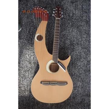 Custom Made Natural Finish Double Neck Harp Acoustic Guitar In Stock