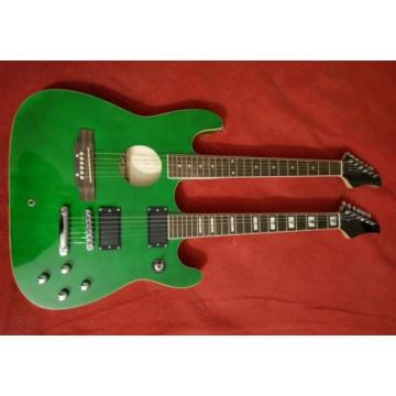 Custom Ibanez JEM Green Double Neck Acoustic Electric 6 6 Strings Guitar