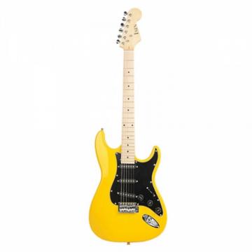 ST Black Pickguard Electric Guitar Yellow with Amplifier Bag Strap Tool Pick