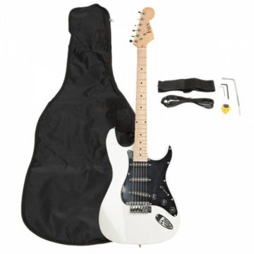 ST Black Pickguard Electric Guitar White with Amplifier Bag Strap Tool Pick