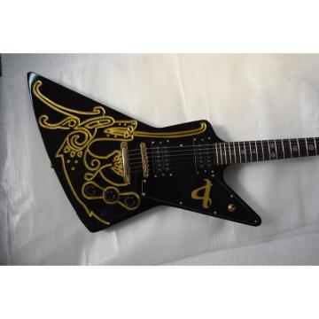 Custom Shop Explorer Electric Black Gold Painting Electric Guitar