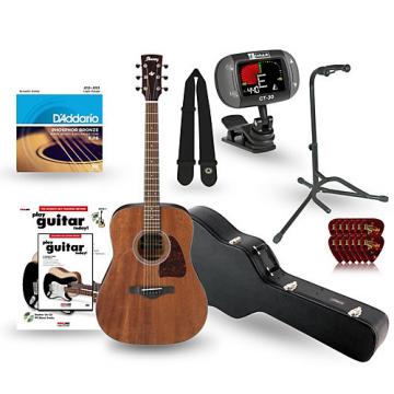 Ibanez AW54OPN Artwood Solid Top Dreadnought Open Pore Acoustic Guitar Deluxe Bundle Natural