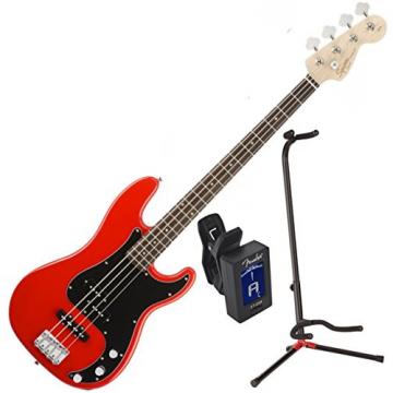 Squier Affinity P/J Electric Bass Guitar - Rosewood Fingerboard, Race Red w/ Stand and Tuner