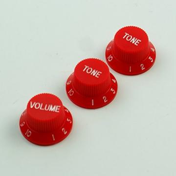 Musiclily Guitar Vintage Plastic One Volume Two Tone Control Knobs for Fender Strat Stratocaster Guitar, Red(Pack of 2)