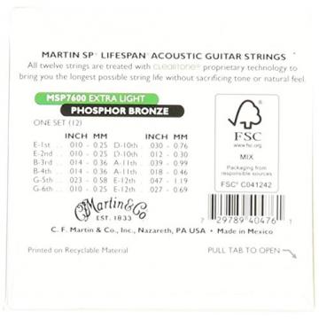 Martin MSP7600 SP Lifespan 92/8 Phosphor Bronze Acoustic String, Extra Light, 12-String