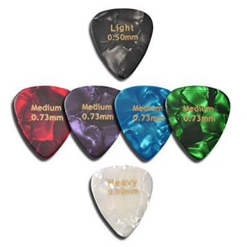 Celluloid Guitar Picks 60 Pcs - Recommended Electric, Acoustic or Bass Plectrum Colorful Cool Set - Thin (Light), Medium and Heavy Unique Variety Pack -Awesome Kids, Beginner and Pros Assorted Sampler