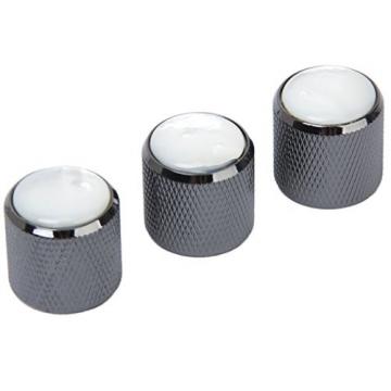 3pcs Domed Volume Tone Control Knob for Electric Guitar- Black with White Top