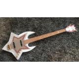 Project Washburn White Bootsy 4 String Bass With Crystals LED Star Inlays