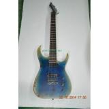 Custom Shop 7 String Transparent Blue Electric Guitar  Black Machine