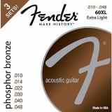 Fender 60XL Phosphore Bronze Acoustic Guitar Strings Extra Light Gauge 10-48 (3-Pack)