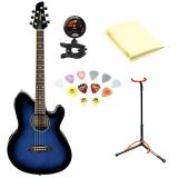 Ibanez TCY10ETBS Talman Acoustic-Electric Guitar, Transparent Blue Sunburst With Polishing Cloth, Picks, Tuner, and Stand